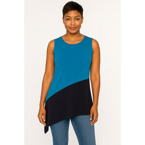 Project Runway Sleeveless Color Block Asymmetrical Top Blue XL Modern Minimalist